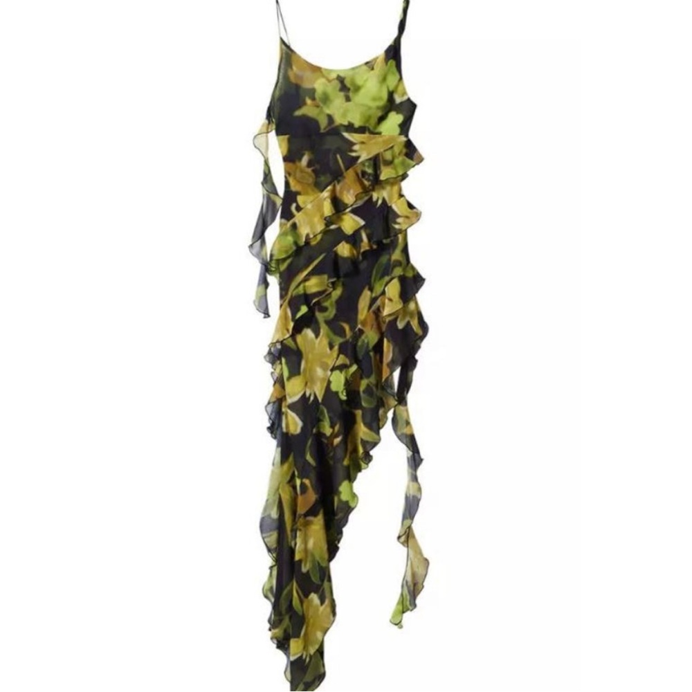 🧡💛3/$99🧡💛Green Black MANGO MNG ruffle dress